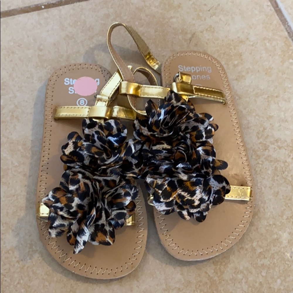 Stepping Stones Flower Cheetah Gold Strappy Sandal